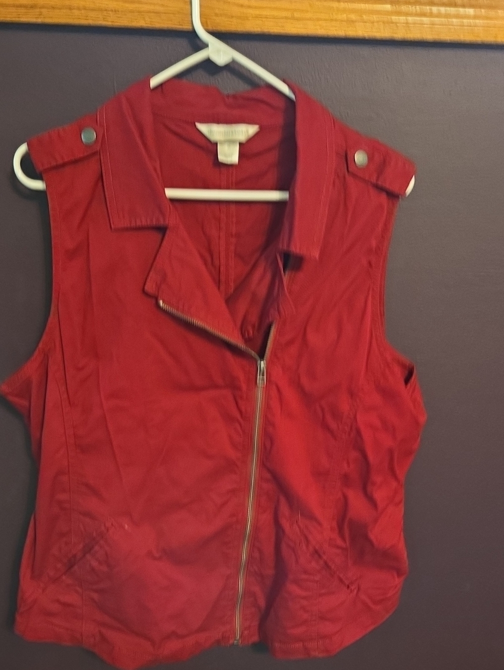 Christopher & Banks Red Sleeveless Moto Vest